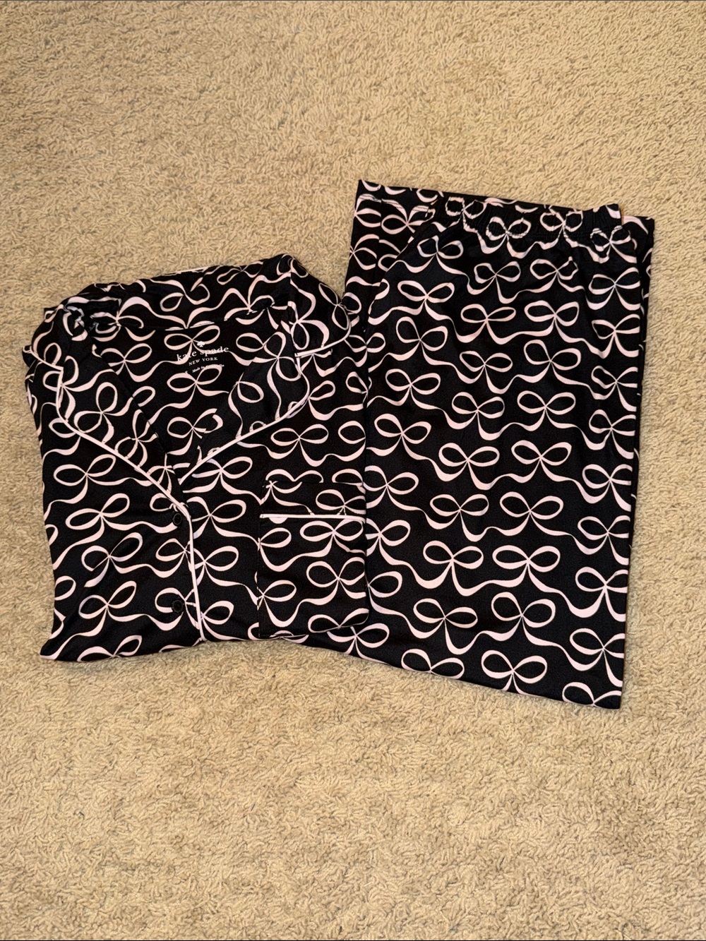 kate spade Black and Pink Bow-Print Pajama Set